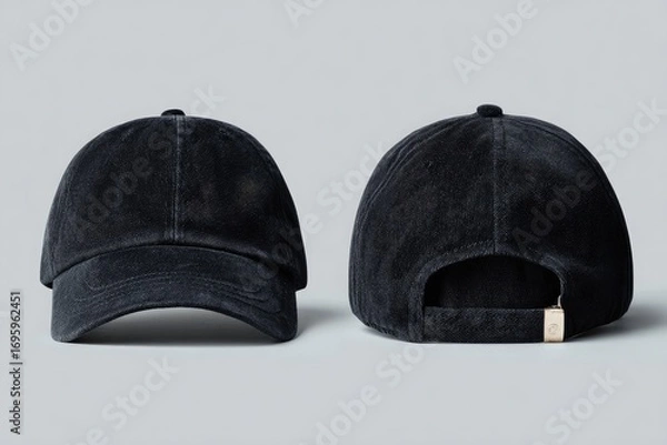 Fototapeta Two views of a dark navy blue corduroy baseball cap