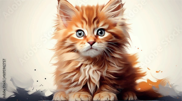 Fototapeta Cartoon kitten 3d illustration for children. Cute cat print for clothing, stationery, books, goods. 3D toy kitten banner, background. Cartoon character 3d cat. Generative AI.