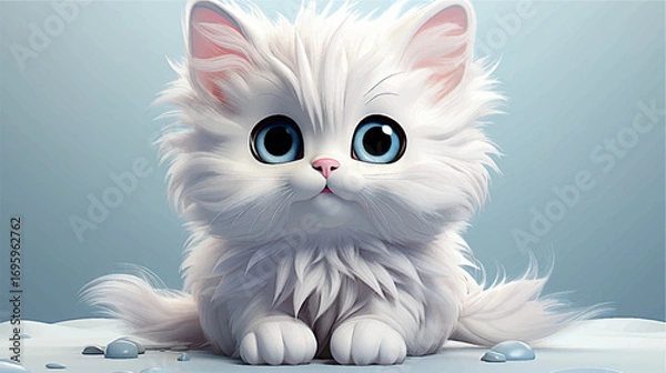 Fototapeta Cartoon kitten 3d illustration for children. Cute cat print for clothing, stationery, books, goods. 3D toy kitten banner, background. Cartoon character 3d cat. Generative AI.