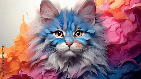 Fototapeta Cartoon kitten 3d illustration for children. Cute cat print for clothing, stationery, books, goods. 3D toy kitten banner, background. Cartoon character 3d cat. Generative AI.