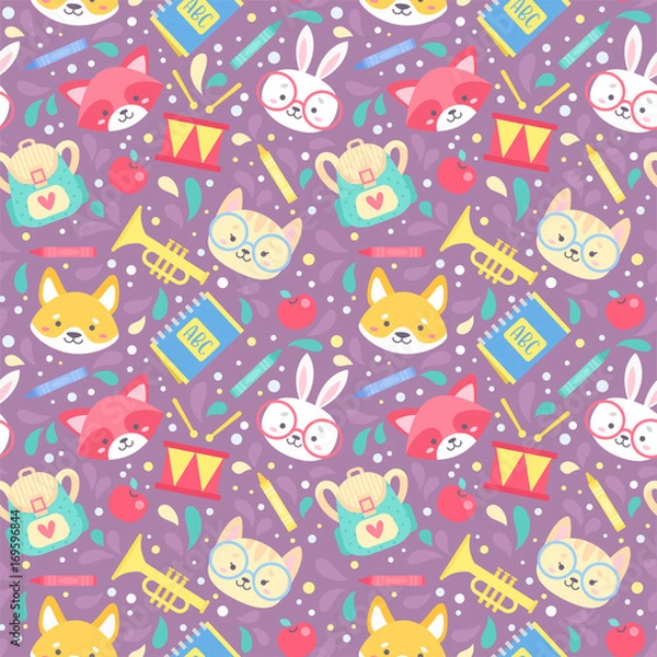 Fototapeta School seamless pattern for children