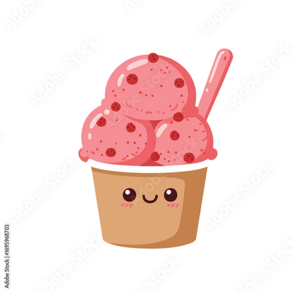 Fototapeta Vector illustration of strawberry ice cream in a cup