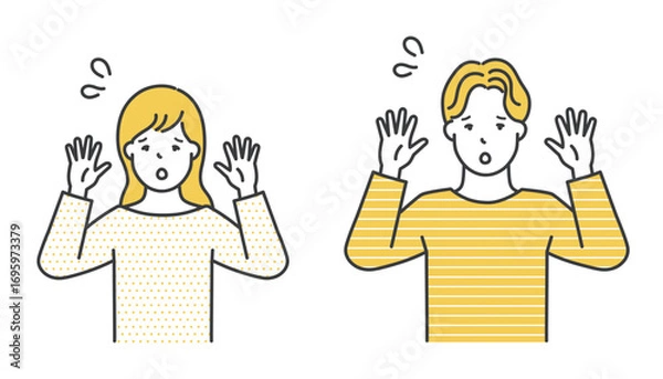 Fototapeta 両手を上げて驚く男女イラスト素材