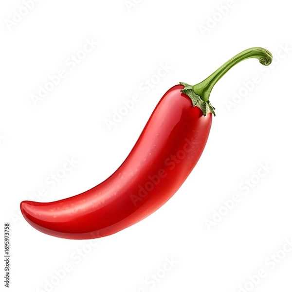 Fototapeta A single red chili pepper with a green stem, isolated on a white background.