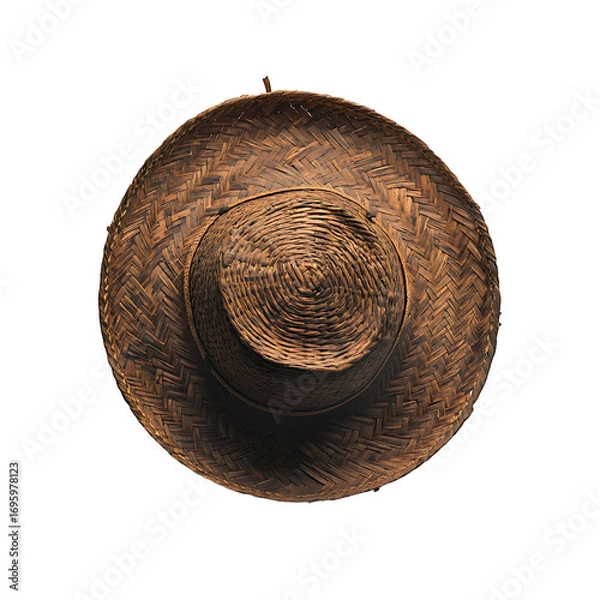 Fototapeta Top View of a Woven Straw Hat with Zigzag Pattern