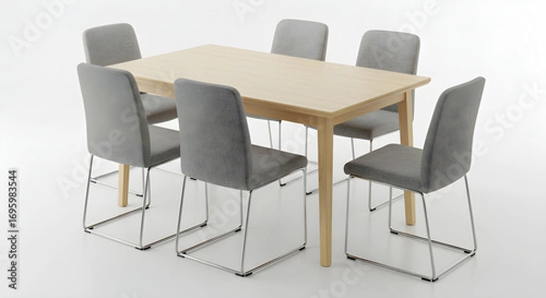 Fototapeta Modern Dining Table Set with Chairs Isolated on White Background
