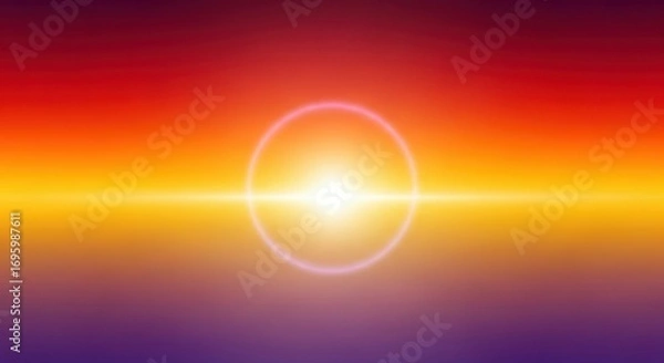Fototapeta Vibrant glowing orb of light emanating warmth against a sunset gradient background