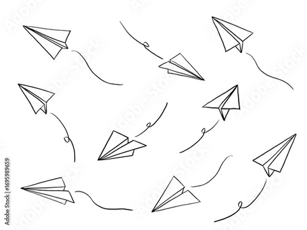 Obraz Hand drawn paper airplanes line drawing vector illustration set