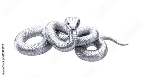 Obraz silver metallic cobra a 3d model of elegant power and mysterious allure, isolated on transparent background