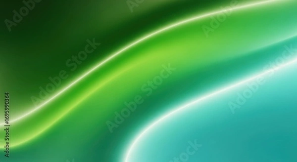 Fototapeta Abstract flowing green and blue gradient with luminous light streaks