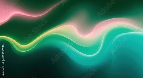 Fototapeta Abstract aurora borealis waves of pink green and yellow light