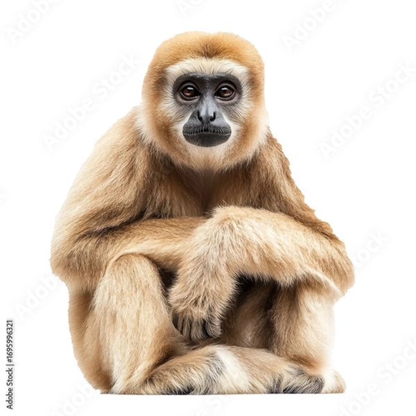 Fototapeta Langur monkey sitting looking at camera primate concept isolate on transparent white background