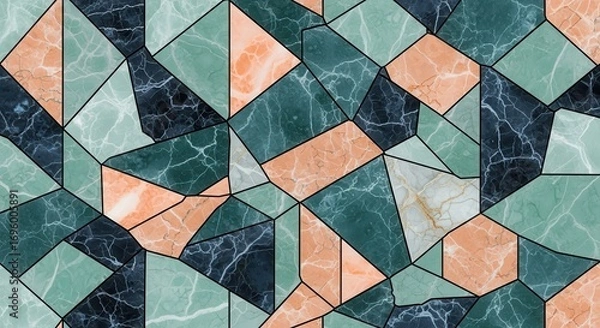 Fototapeta Geometric Marble Mosaic: Abstract artistic expression that forms a beautiful array of geometric shapes, highlighting the inherent beauty of natural stone.