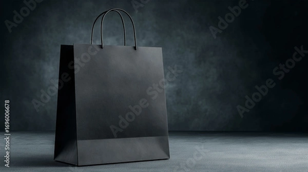 Fototapeta Sleek Shopping Bag: A minimalist black shopping bag stands elegantly, conveying notions of retail, acquisitions, and style.