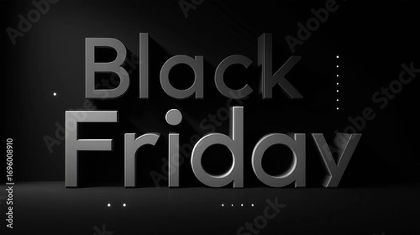 Fototapeta Black Friday: A striking, modern grayscale composition for the ultimate shopping event, with the bold text Black Friday rendered in sleek, three-dimensional lettering against a dramatic.