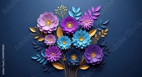 Fototapeta Elegant Floral Bouquet: A stunning bouquet of meticulously crafted paper flowers bursts forth, with a captivating arrangement of intricate petals in an artistic floral design