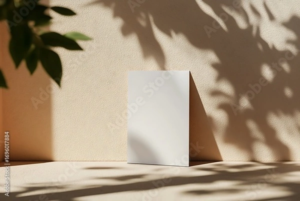 Fototapeta vertical business card mockup leaning against wall with shadow 