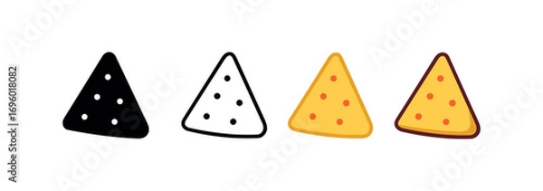 Fototapeta Vector icon nachos chips same pose same proportions four styles black solid glyph outline minimal flat multicolor filled cartoon flat shaded.