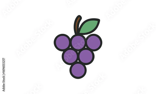 Obraz Grapes Clip Art – Simple Purple Fruit Illustration with Green Leaf in Vector Style