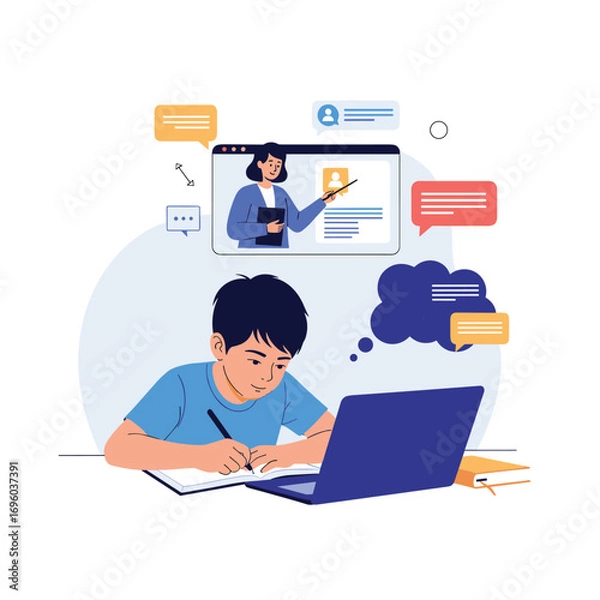 Obraz Engaging online learning experience for a young student interacting with a virtual teacher on a digital platform