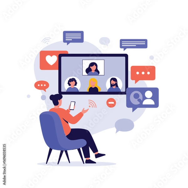Obraz Online meeting technology connecting people across distances for virtual collaboration and communication