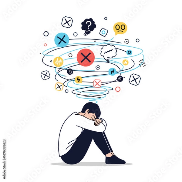 Obraz Navigating the complex maze of overwhelming thoughts and emotions during a period of mental distress