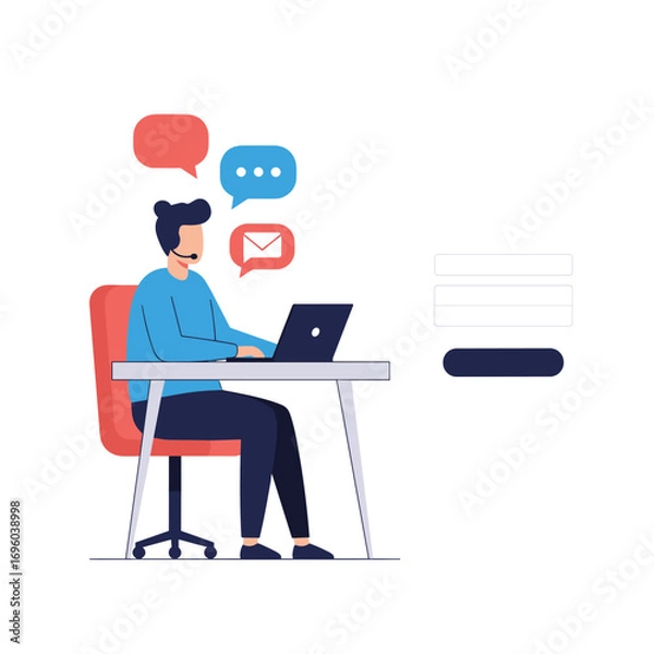 Obraz Customer support representative assisting clients with communication channels and online services
