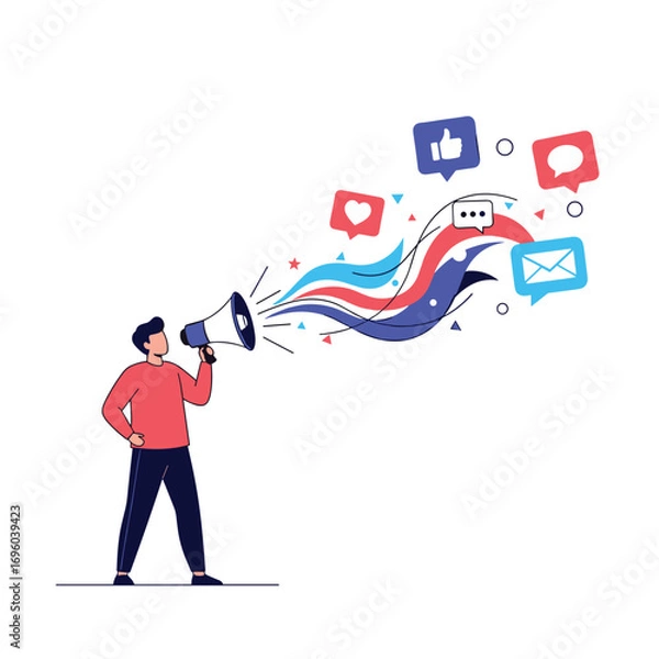 Obraz Digital marketing campaign spreading awareness across social media platforms through megaphone