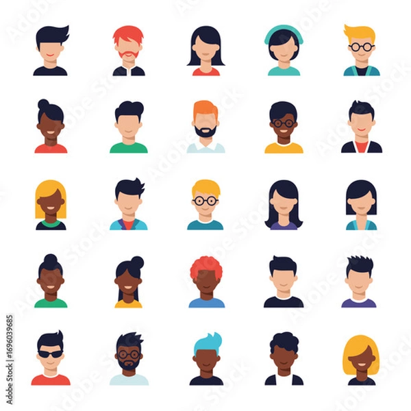 Obraz Diverse collection of stylized avatars representing various people and characters