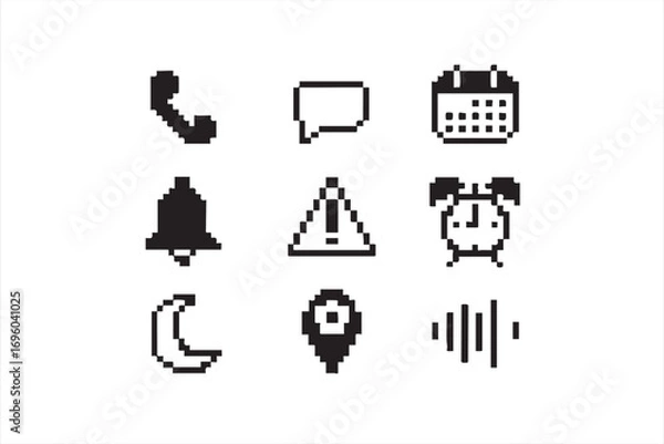 Fototapeta Pixel Icons Collection for Notification Chat and Reminder in Minimal Style