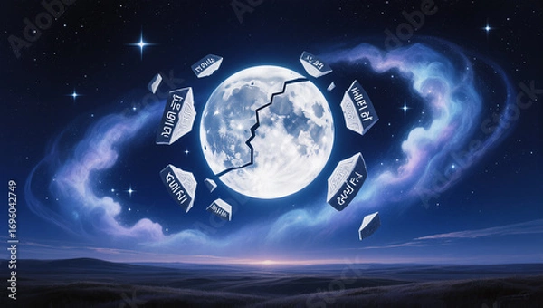Fototapeta Moon fractures unveil ancient secrets in cosmic landscape