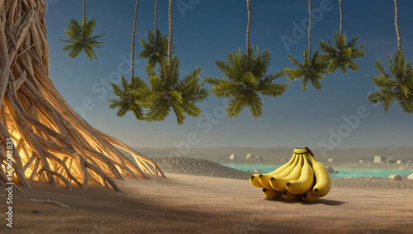 Fototapeta Bananas under palm trees in a serene landscape