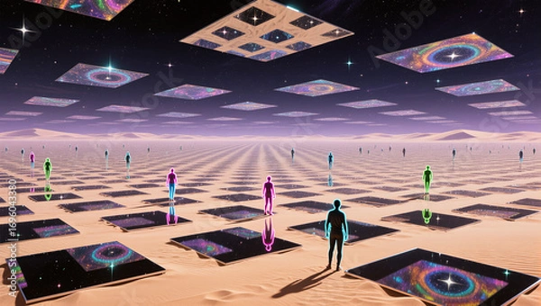 Fototapeta Exploring a surreal desert landscape filled with cosmic reflections