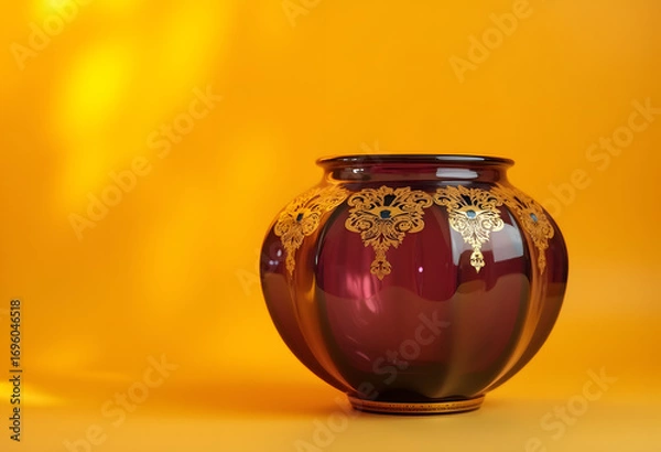 Obraz Maroon Color flower vase  on the yellow Background