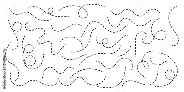 Fototapeta Hand drawn squiggle loopy line vector icon, abstract curved dotted line, abstract hand drawn dotted line collection. Dotted spiral curve line. Hand drawn curly border. Long squiggle dashed vector