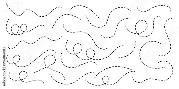 Fototapeta Hand drawn squiggle loopy line vector icon, abstract curved dotted line, abstract hand drawn dotted line collection. Dotted spiral curve line. Hand drawn curly border. Long squiggle dashed vector