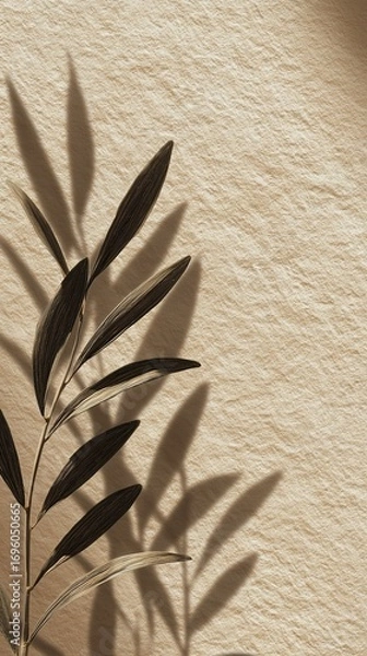 Obraz Minimalist Leaf Shadows on Beige Background with Grainy Vintage Texture