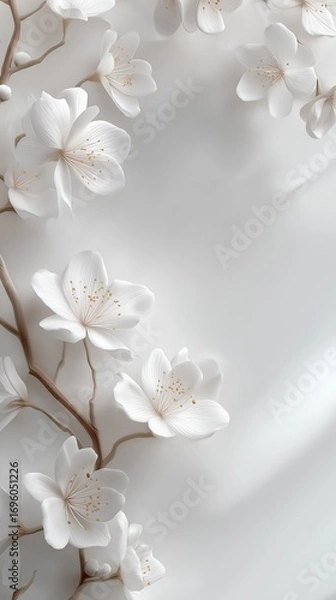Obraz Minimalist All-White 3D Floral Scene with Floating Composition