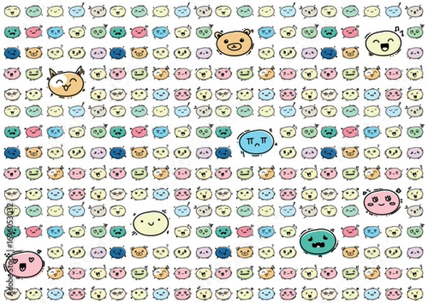 Fototapeta colorful doodle emoticon faces seamless pattern background vector design