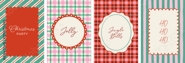 Fototapeta Christmas frames, backgrounds. Hand drawn Christmas background set, cards, banners, prints with patterns and frames. Vector art and illustration