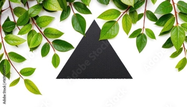 Obraz Minimalist Black Triangle with Green Leaf Frame