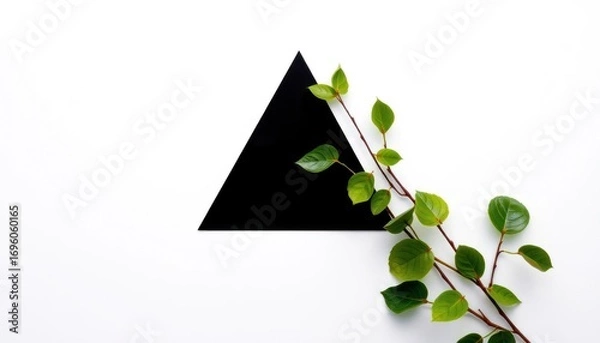 Obraz Minimalist Black Triangle with Green Leafy Vine