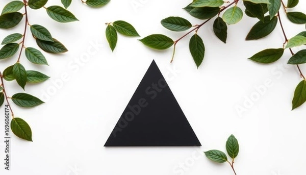 Obraz Minimalist Black Triangle with Green Leaves Border