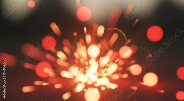 Fototapeta Abstract burst of red and yellow sparks with bokeh effect