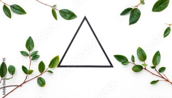 Obraz Minimalist Triangle Frame with Green Leaves Arrangement