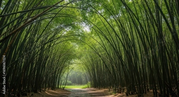 Fototapeta Serene Bamboo Forest Path: A Tranquil Green Archway