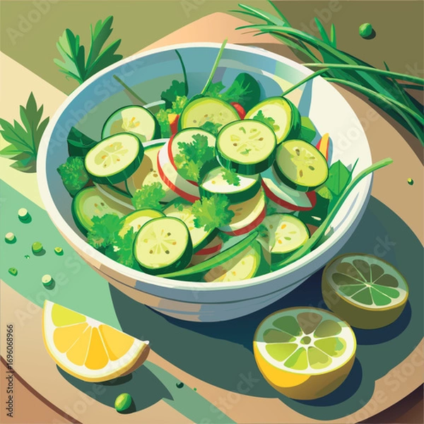 Fototapeta Fresh Cucumber Salad with Lemon