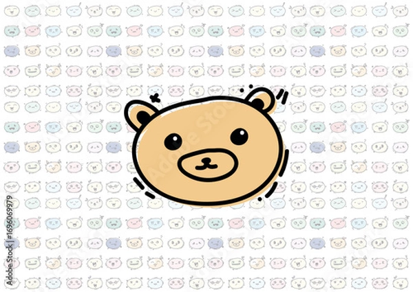 Fototapeta bear emoticon face with doodle emoticons pattern background vector design