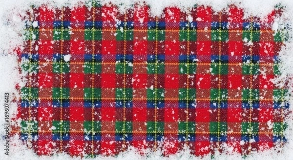 Fototapeta Red and green tartan plaid pattern with snow