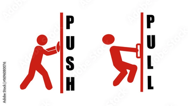 Obraz Push pull door sign.  Push and pull icon sticker design concept cutout on white and transparent background